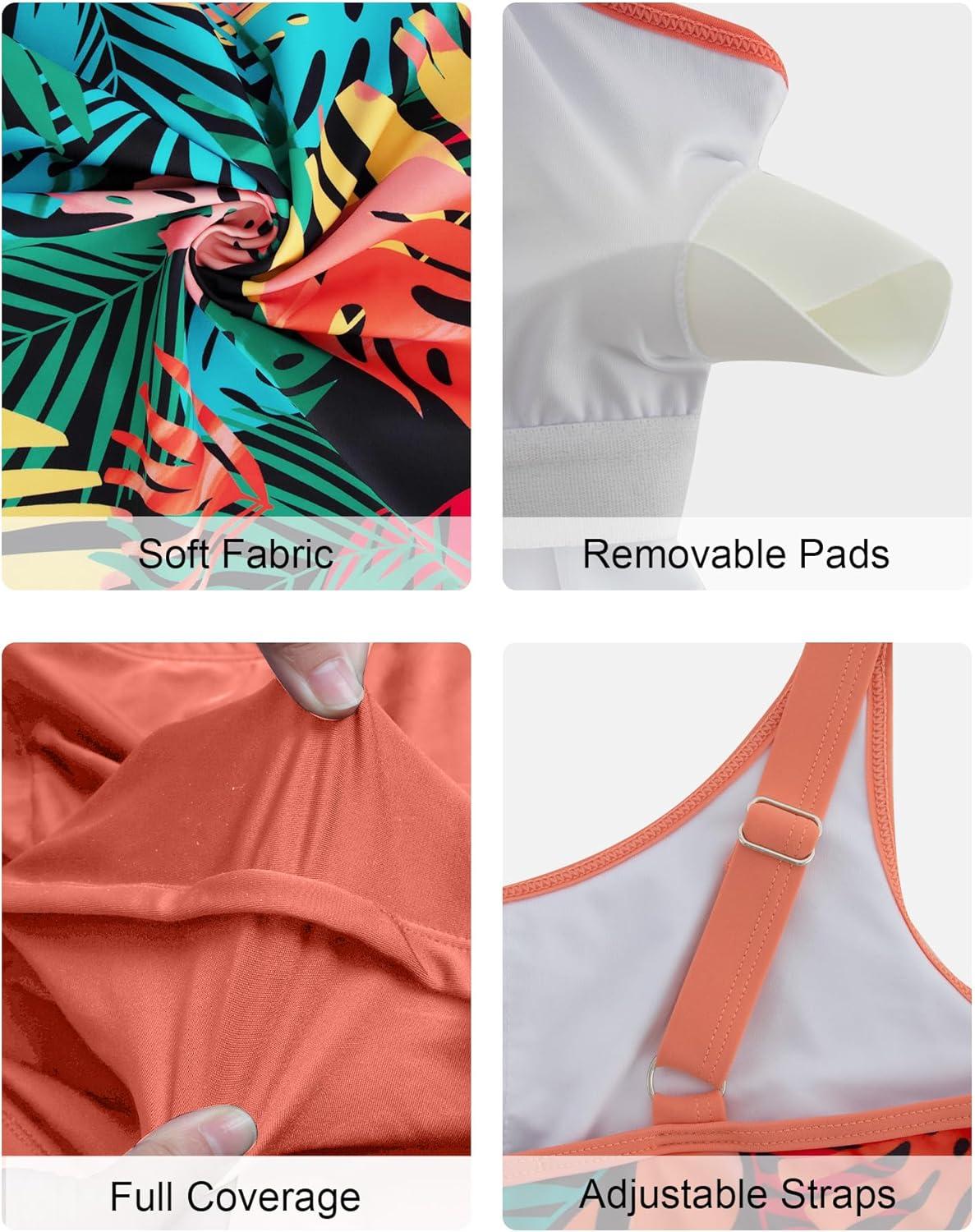 image:imageArolina Tankini Swimsuits for Women Tummy Control Two Piece Bathing Suits Flowy Swim Tops with Boy ShortsMulticolored Leaves