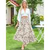 image:imageArolina Maxi Skirt for Women Summer Boho Elastic High Waist Pleated ALine Flowy Ruffle Swing Tiered Long Beach Skirt DressLeaves and Flowers