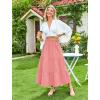 image:imageArolina Maxi Skirt for Women Summer Boho Elastic High Waist Pleated ALine Flowy Ruffle Swing Tiered Long Beach Skirt DressPink With Pockets