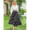 image:imageArolina Maxi Skirt for Women Summer Boho Elastic High Waist Pleated ALine Flowy Ruffle Swing Tiered Long Beach Skirt DressWhite Flower Black