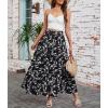 image:imageArolina Maxi Skirt for Women Summer Boho Elastic High Waist Pleated ALine Flowy Ruffle Swing Tiered Long Beach Skirt DressWhite Flower Black