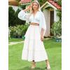 image:imageArolina Maxi Skirt for Women Summer Boho Elastic High Waist Pleated ALine Flowy Ruffle Swing Tiered Long Beach Skirt DressWhite With Pockets