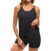 image:imageArolina Tankini Swimsuits for Women Tummy Control Two Piece Bathing Suits Flowy Swim Tops with Boy ShortsBlack