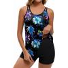 image:imageArolina Tankini Swimsuits for Women Tummy Control Two Piece Bathing Suits Flowy Swim Tops with Boy ShortsBlack Blue Lilies