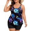 image:imageArolina Tankini Swimsuits for Women Tummy Control Two Piece Bathing Suits Flowy Swim Tops with Boy ShortsBlack Blue Lilies