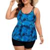 image:imageArolina Tankini Swimsuits for Women Tummy Control Two Piece Bathing Suits Flowy Swim Tops with Boy ShortsBlue Leaves
