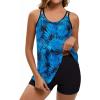 image:imageArolina Tankini Swimsuits for Women Tummy Control Two Piece Bathing Suits Flowy Swim Tops with Boy ShortsBlue Leaves