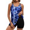 image:imageArolina Tankini Swimsuits for Women Tummy Control Two Piece Bathing Suits Flowy Swim Tops with Boy ShortsBlue Oil Painting Flowers