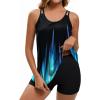 image:imageArolina Tankini Swimsuits for Women Tummy Control Two Piece Bathing Suits Flowy Swim Tops with Boy ShortsBlue Ray 1