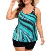 image:imageArolina Tankini Swimsuits for Women Tummy Control Two Piece Bathing Suits Flowy Swim Tops with Boy ShortsBlue Ripples