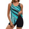 image:imageArolina Tankini Swimsuits for Women Tummy Control Two Piece Bathing Suits Flowy Swim Tops with Boy ShortsBlue Ripples