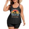 image:imageArolina Tankini Swimsuits for Women Tummy Control Two Piece Bathing Suits Flowy Swim Tops with Boy ShortsCoconut Trees