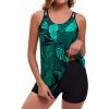 image:imageArolina Tankini Swimsuits for Women Tummy Control Two Piece Bathing Suits Flowy Swim Tops with Boy ShortsDark Green Leaves