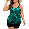 image:imageArolina Tankini Swimsuits for Women Tummy Control Two Piece Bathing Suits Flowy Swim Tops with Boy ShortsDark Green Leaves