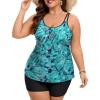 image:imageArolina Tankini Swimsuits for Women Tummy Control Two Piece Bathing Suits Flowy Swim Tops with Boy ShortsLake Green Cashew Flowers