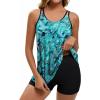 image:imageArolina Tankini Swimsuits for Women Tummy Control Two Piece Bathing Suits Flowy Swim Tops with Boy ShortsLake Green Cashew Flowers