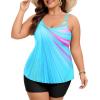 image:imageArolina Tankini Swimsuits for Women Tummy Control Two Piece Bathing Suits Flowy Swim Tops with Boy ShortsLake Green Rays