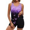 image:imageArolina Tankini Swimsuits for Women Tummy Control Two Piece Bathing Suits Flowy Swim Tops with Boy ShortsPurple Butterfly