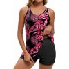image:imageArolina Tankini Swimsuits for Women Tummy Control Two Piece Bathing Suits Flowy Swim Tops with Boy ShortsRed Leaves