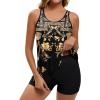 image:imageArolina Tankini Swimsuits for Women Tummy Control Two Piece Bathing Suits Flowy Swim Tops with Boy ShortsYellow Ethnic Flowers