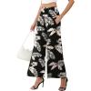 image:imageArolina Womens Stretchy Wide Leg Palazzo Lounge Pants with Pockets Casual Comfy High Waist Palazzo Pants for Women DressyBeige Brown Leaves
