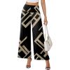 image:imageArolina Womens Stretchy Wide Leg Palazzo Lounge Pants with Pockets Casual Comfy High Waist Palazzo Pants for Women DressyBrown Geometry