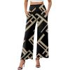 image:imageArolina Womens Stretchy Wide Leg Palazzo Lounge Pants with Pockets Casual Comfy High Waist Palazzo Pants for Women DressyBrown Geometry