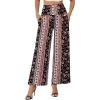 image:imageArolina Womens Stretchy Wide Leg Palazzo Lounge Pants with Pockets Casual Comfy High Waist Palazzo Pants for Women DressyRed Brown Florets