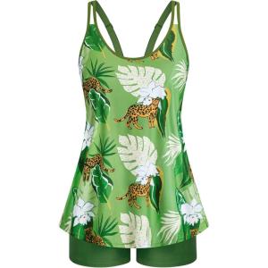 image:imageArolina Tankini Swimsuits for Women Tummy Control Two Piece Bathing Suits Flowy Swim Tops with Boy ShortsArmy Green Leopard Print