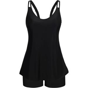 image:imageArolina Tankini Swimsuits for Women Tummy Control Two Piece Bathing Suits Flowy Swim Tops with Boy ShortsBlack