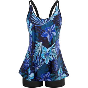 image:imageArolina Tankini Swimsuits for Women Tummy Control Two Piece Bathing Suits Flowy Swim Tops with Boy ShortsBlue Flowers