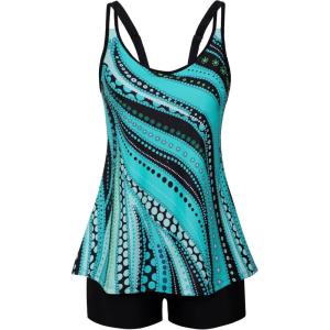 image:imageArolina Tankini Swimsuits for Women Tummy Control Two Piece Bathing Suits Flowy Swim Tops with Boy ShortsBlue Ripples