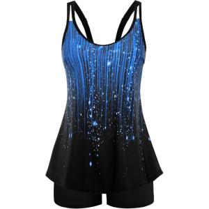 image:imageArolina Tankini Swimsuits for Women Tummy Control Two Piece Bathing Suits Flowy Swim Tops with Boy ShortsBlue Shooting Star