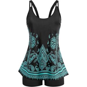 image:imageArolina Tankini Swimsuits for Women Tummy Control Two Piece Bathing Suits Flowy Swim Tops with Boy ShortsCashew Flower