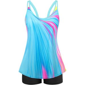 image:imageArolina Tankini Swimsuits for Women Tummy Control Two Piece Bathing Suits Flowy Swim Tops with Boy ShortsLake Green Rays
