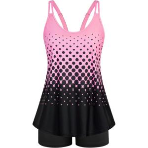 image:imageArolina Tankini Swimsuits for Women Tummy Control Two Piece Bathing Suits Flowy Swim Tops with Boy ShortsPink Gradient Dots