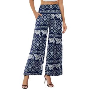 image:imageArolina Womens Stretchy Wide Leg Palazzo Lounge Pants with Pockets Casual Comfy High Waist Palazzo Pants for Women DressyElephant Blue