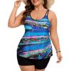 image:imageArolina Tankini Swimsuits for Women Tummy Control Two Piece Bathing Suits Flowy Swim Tops with Boy ShortsBlue Rays
