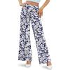 image:imageArolina Womens Stretchy Wide Leg Palazzo Lounge Pants Casual Comfy High Waist Palazzo PantsZbeige Leaves Blue