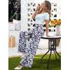 image:imageArolina Womens Stretchy Wide Leg Palazzo Lounge Pants Casual Comfy High Waist Palazzo PantsZbeige Leaves Blue