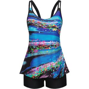 image:imageArolina Tankini Swimsuits for Women Tummy Control Two Piece Bathing Suits Flowy Swim Tops with Boy ShortsBlue Rays