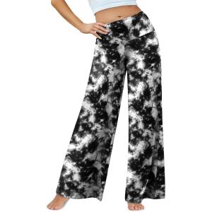 image:imageArolina Womens Stretchy Wide Leg Palazzo Lounge Pants Casual Comfy High Waist Palazzo PantsTiedyeblackwhite