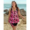 image:imageArolina Plus Size Swimsuit for Women Two Piece Modest Tankini Full Coverage Tummy Control Bathing Suits with ShortsRose Pink Leaves