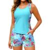image:imageArolina Tankini Swimsuits for Women Two Piece Athletic Bathing Suits Blouson Tankinis Top with Sporty Pockets Boy ShortsLake Blue Ocean