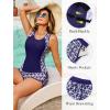 image:imageArolina Tankini Swimsuits for Women Two Piece Athletic Bathing Suits Blouson Tankinis Top with Sporty Pockets Boy ShortsNavy Blue Geometric