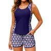 image:imageArolina Tankini Swimsuits for Women Two Piece Athletic Bathing Suits Blouson Tankinis Top with Sporty Pockets Boy ShortsNavy Blue Geometric