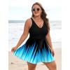 image:imageArolina Womens Plus Size Tankini Swimsuits Swim Dress Two Piece Bathing Suits V Neck Swimwear with High Waist BoyshortsBlack Lake Blue