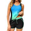 image:imageArolina Tankini Swimsuits for Women Two Piece Athletic Bathing Suits Blouson Tankinis Top with Sporty Pockets Boy ShortsBlue Green Gradient