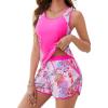 image:imageArolina Tankini Swimsuits for Women Two Piece Athletic Bathing Suits Blouson Tankinis Top with Sporty Pockets Boy ShortsRose Red Leaves