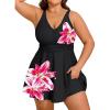 image:imageArolina Womens Plus Size Tankini Swimsuits Swim Dress Two Piece Bathing Suits V Neck Swimwear with High Waist BoyshortsFloral Black
